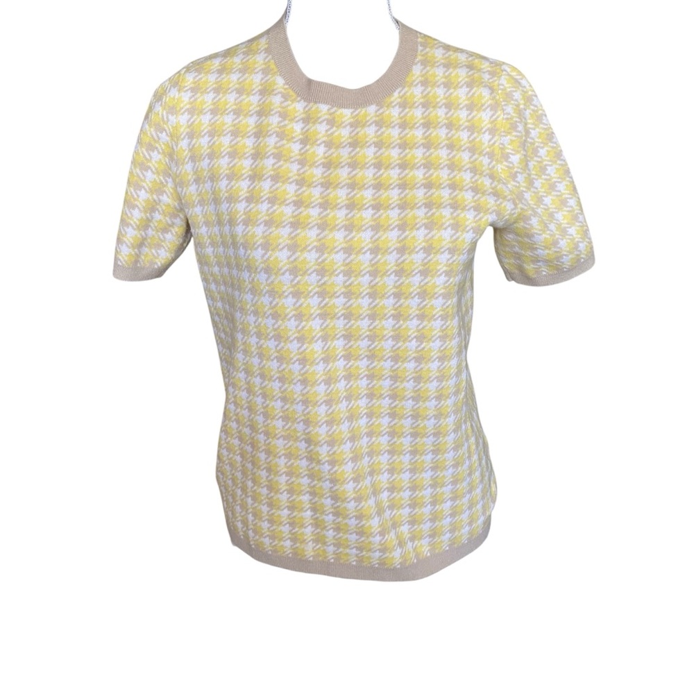 Ann Taylor Petite Short Sleeve Sweater Yellow Houndstooth Women's Size Large P